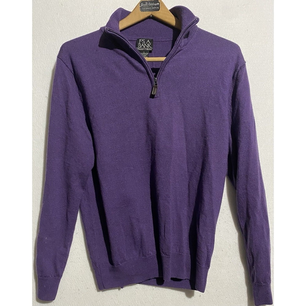 Jos A Bank Traveler's Collection 1/4 Zip Purple Sweater Merino Wool Mens Large